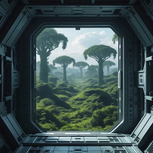 Create an image portraying the perspective from within an open r...