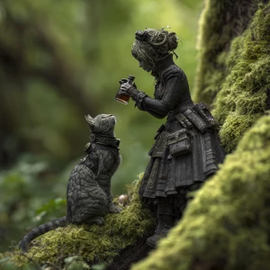 In the depths of a gloomy forest, where majestic trees are cover...