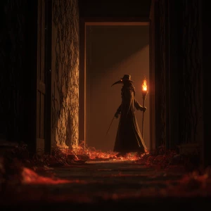 A highly detailed, cinematic horror scene of a tall, emaciated p...