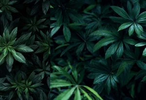 top-down overhead view of dense dark-green foliage, repeating pa...