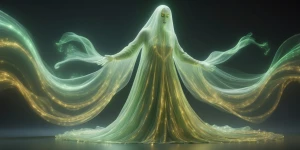 In the ethereal glow of a lavish, exquisite digital ghost, swirl...