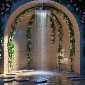 Generate an image of a shower called "Rainfall Bloom Alcove". Im...