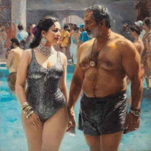 realism ,oil painting. a gujarati  mother in law, in her late 50...