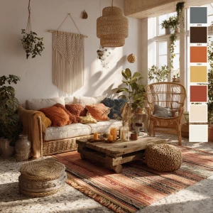 Create an ultra-realistic lifestyle editorial photo of a boho ae...