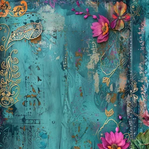 boho paisley floral mixed media junk journal page, right page jo...