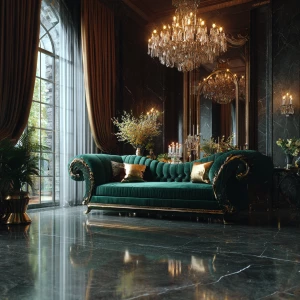 Create a stunning interior scene featuring a luxurious glam livi...