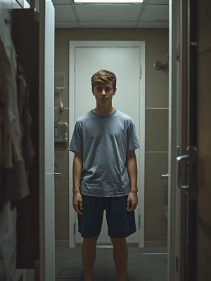 A detailed description of a scene featuring a teenage boy who is...