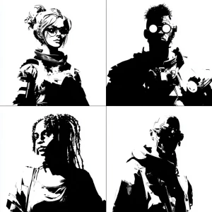 make 4 stencils of cyberpunk people with a transparent backgroun...