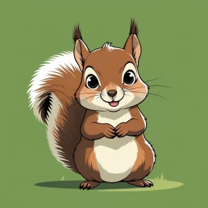 A cute little squirrel blinking eyes cartoon style with green ba...