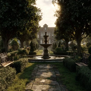 Create a breathtaking scene of a grand estate-style lawn featuri...