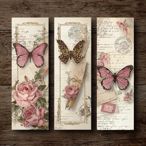 Victorian Mauve Rose Butterfly Bookmarks – 3 Elegant Bookmarks (...