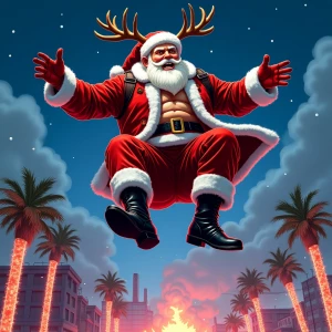 GTA Vice City loading screen panel: Santa in shredded red coat a...