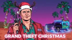 GTA Vice City loading screen character card: cel-shaded Elon Mus...