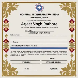 Create a medical certificate from a hospital in dehradun, india...