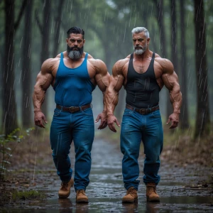 Generate an image of two men bodybuilders in Derby walking in th...