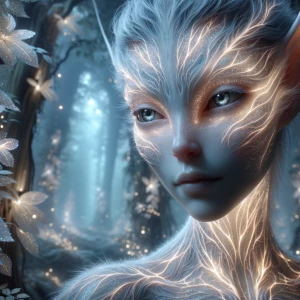 In the depths of a mystical forest, a shimmering Luminoth impris...