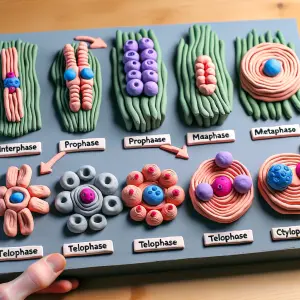 Create me a clay diagram of how mitosis happens with every stage...