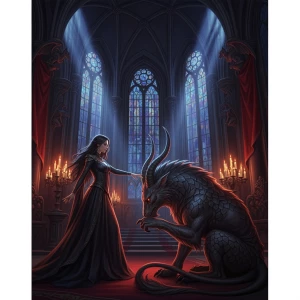 A dark romantic style artwork, depicting 'Gothic Power & Devotio...