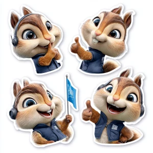 Set of 4 sticker sheets, cute cartoon squirrel tour guide, weari...
