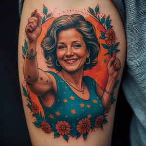 A tattoo of my late mom she loved dancing and enjoying life and...