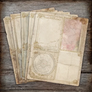 Print-ready vintage ephemera sheet with 6 coordinated shabby-chi...