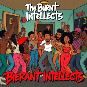 Generate an image of a 12” vinyl album  cover featuring an carto...