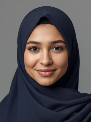 Generate an image of a beautiful young Muslim woman exuding a pe...
