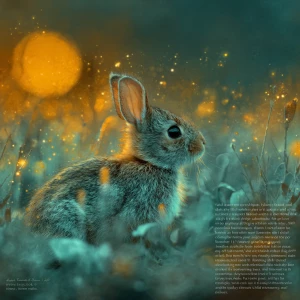“baby rabbit (Noodle) entering a dreamy moonlit world imagined t...