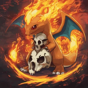 Design a Pokémon card depicting Charmander mourning the loss of...