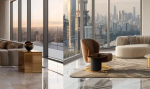 Ultra-realistic photo of a modern 2-room luxury apartment living...