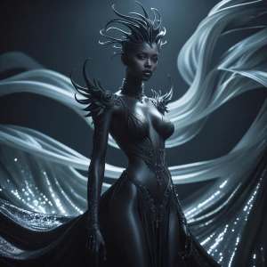 A sultry stygian ai deity, exuding an aura of mysterious allure...