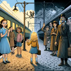 A hand-drawn cartoon-style artwork showing two young girls in th...