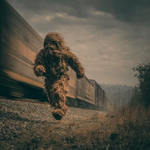 A humanoid looking hair covered brown bigfoot looking almost hum...