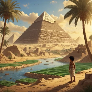 "An ancient Egyptian kingdom along the Nile River, with fertile...