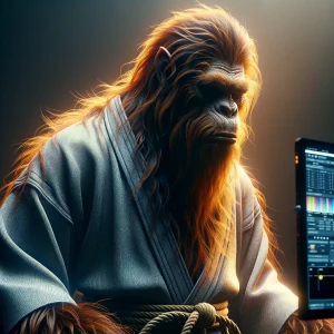 Generate a highly realistic image of a sasquatch with humanoid f...