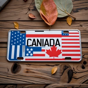 Create a number plate design with India, Canada and USA flags