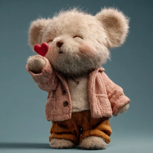 Show me a really hyper cute teddy bear giving a kiss to the scee...