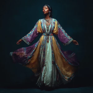 Full body portrait Indian supermodel in a Arabian dress