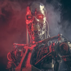 Tu pacc as a T-800 Terminator endoskeleton, polished chrome hype...