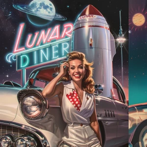 1950s retro pin-up poster, ultra-detailed hand-painted style. A...