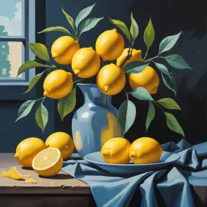 Still life with lemons, Bauhaus color palette