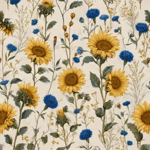 seamless farmhouse botanical repeat pattern, scattered sunflower...