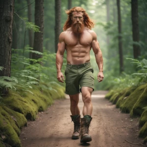 Generate an image of a rugged, muscular man with a hairy chest,...