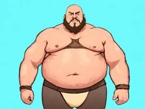 hairy, muscular, fat man with a bald head and stubble, broad sho...