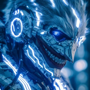 A cyborg Joker in a mecha exoskeleton armor in the style of H.P....