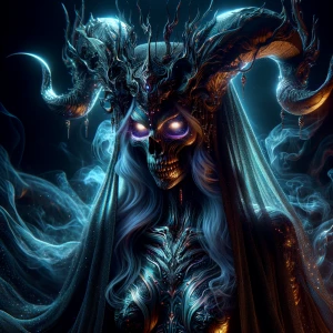 A captivatingly eerie glam-goth phantasmal goblin emerges from t...