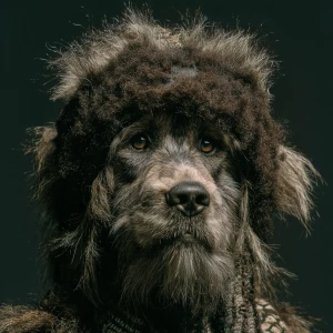 A humanoid looking hair covered sasquatch wearing the skin and h...