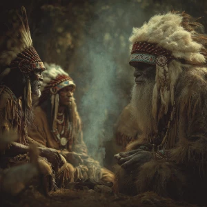 An ancient meeting with humaniod looking sasquatch hair covered...