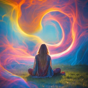 In a world where colors blend and warp like liquid rainbows, a d...