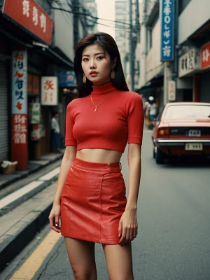 A woman on mini skirt in japan street, long legs and big boogs i...